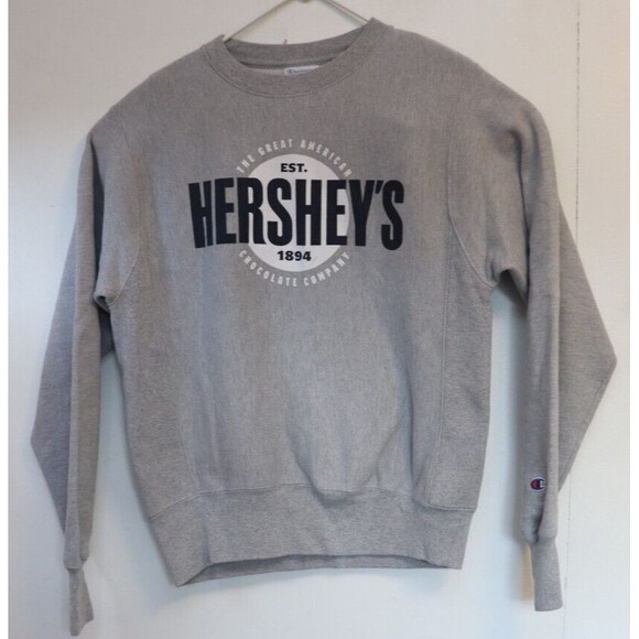 Champion Mens Sweatshirt Small Reverse Weave Vintage Hersheys Chocolate‎ Gray - Picture 1 of 8